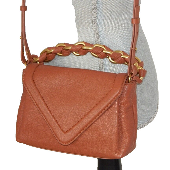 VINCE CAMUTO LYONA Leather Flap Closure Warm Caramel Medium Crossbody Bag NWT